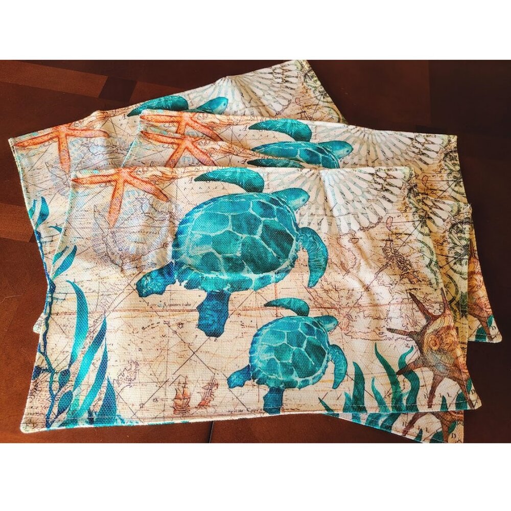 Beach Placemats 8pc Sea Turtle Table Decor Nautical Coastal Dining Decorations - Picture 6 of 14